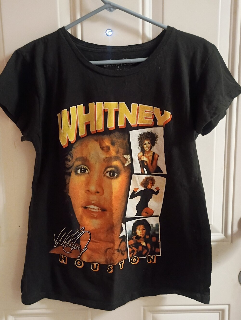 Whitney Houston Graphic Tee - Black with Yellow/Orange Print